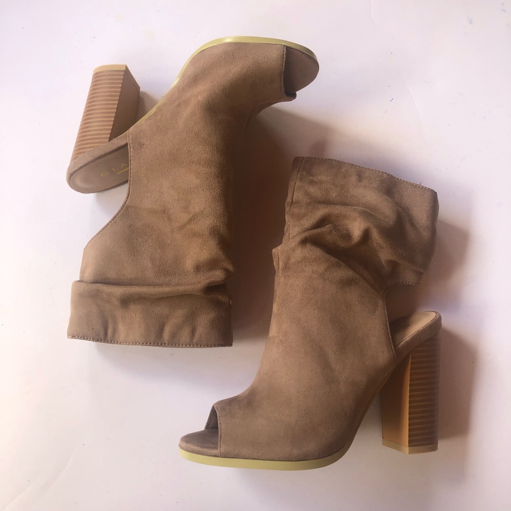Suede nude peep toe heels